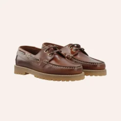 Bianco Biacapri Boat Shoe Pull Up Leather Brown W