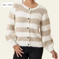 BYIC IdunIC Cardigan Beige White Stripes