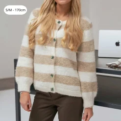 BYIC IdunIC Cardigan Beige White Stripes