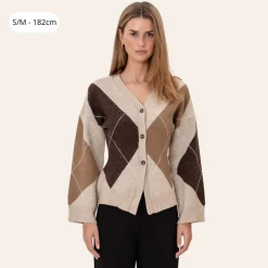 BYIC KarmaIC Fitted Cardigan Beige Argyle