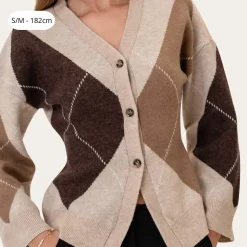 BYIC KarmaIC Fitted Cardigan Beige Argyle