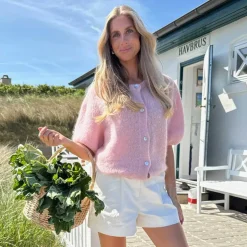 IdaIC Kortermet Cardigan Light Pink