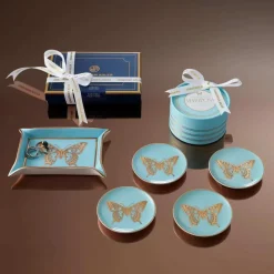 Jonathan Adler Mariposa Coasters - Set of 4, Blue/Gold