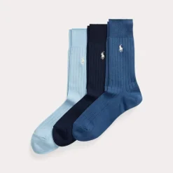Ralph Lauren Egyptian Crew Socks 3 Pack Cadet Blue